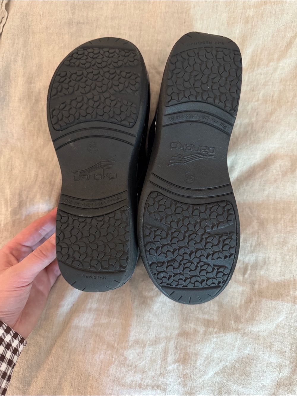 Dansko Black Patent Slip-On Clogs with Silver Zebra Stripes - Picture 3 of 4
